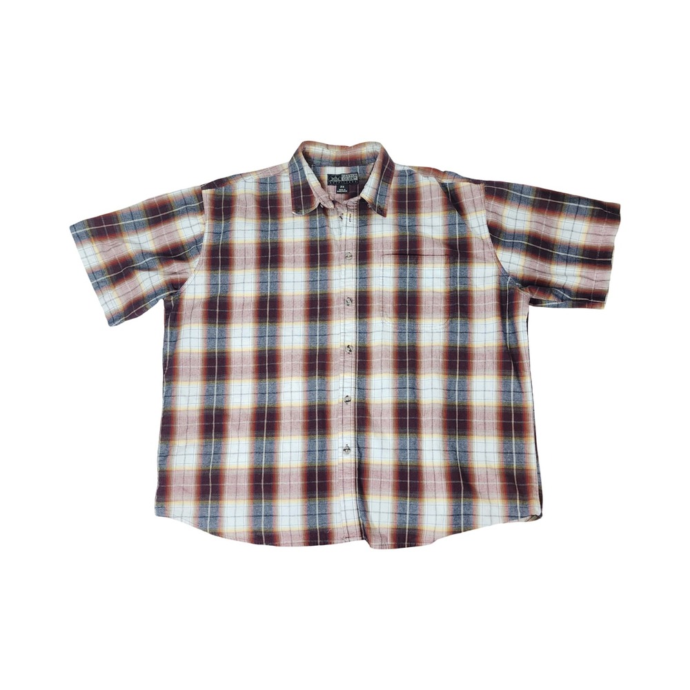 Canyon Guide Outfitters Mens 2X Plaid Button Down Shirt Short Sleeve Cotton